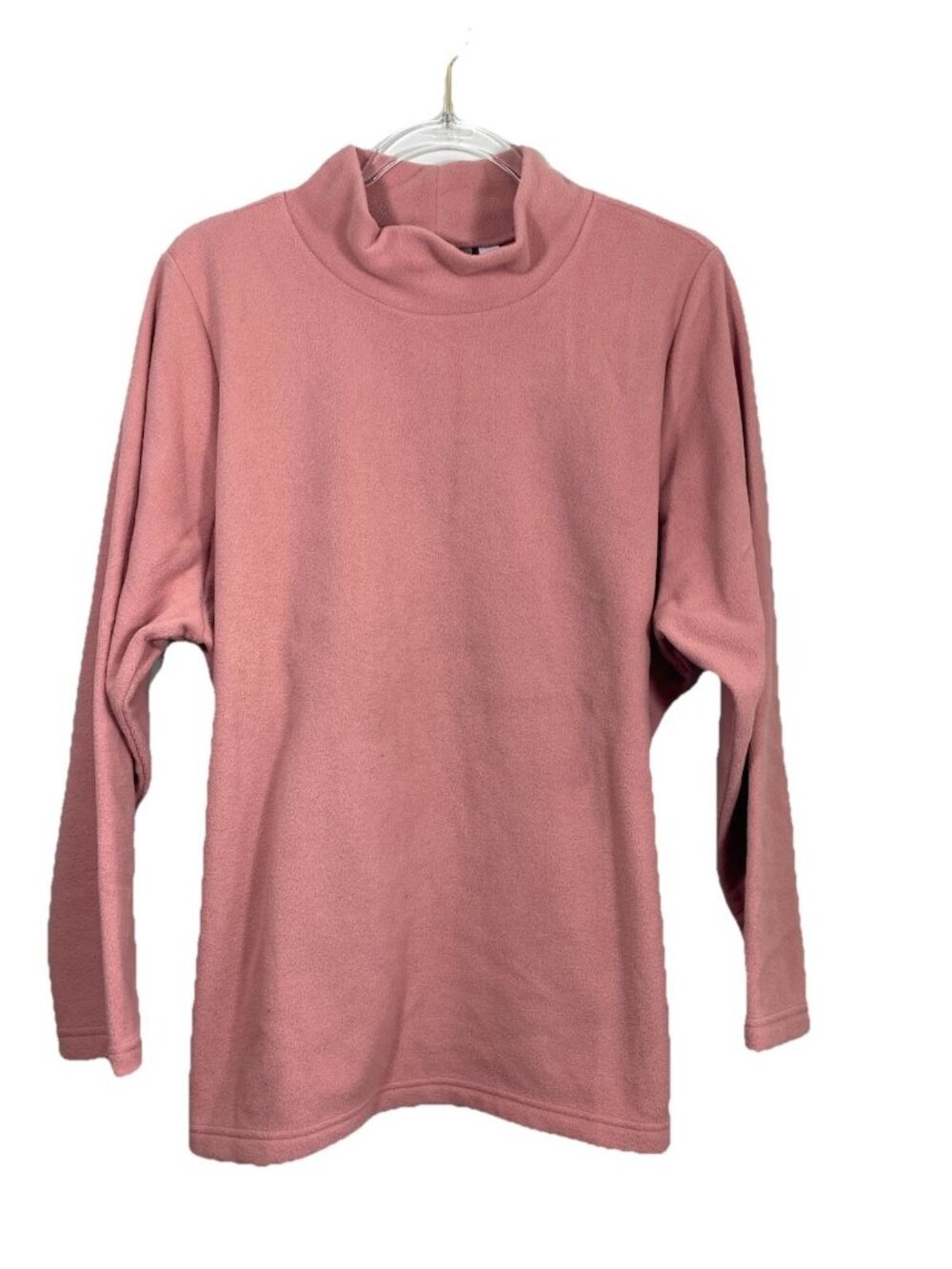 Denim & Co Size 1X Rose Pink Fleece Pullover Top Long SleeveMock Turtleneck NEW